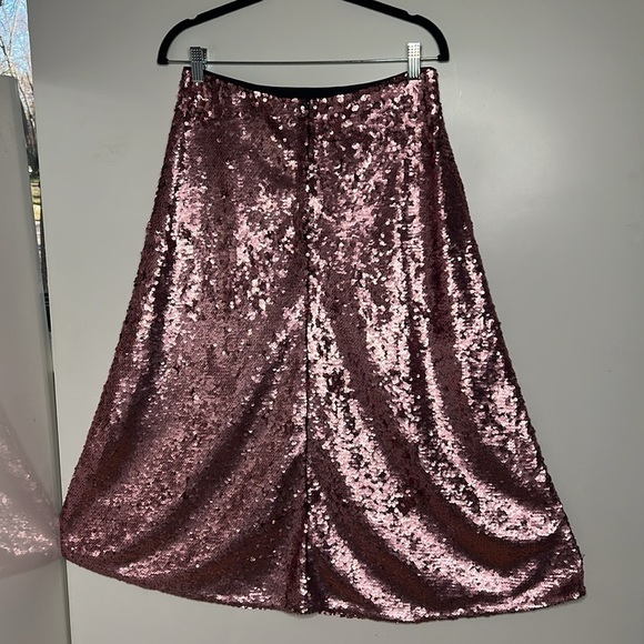 H&M Sz 8 Pink Metallic Sequins Lined Back Zip 32” A Line Skirt - New - Picture 3 of 6